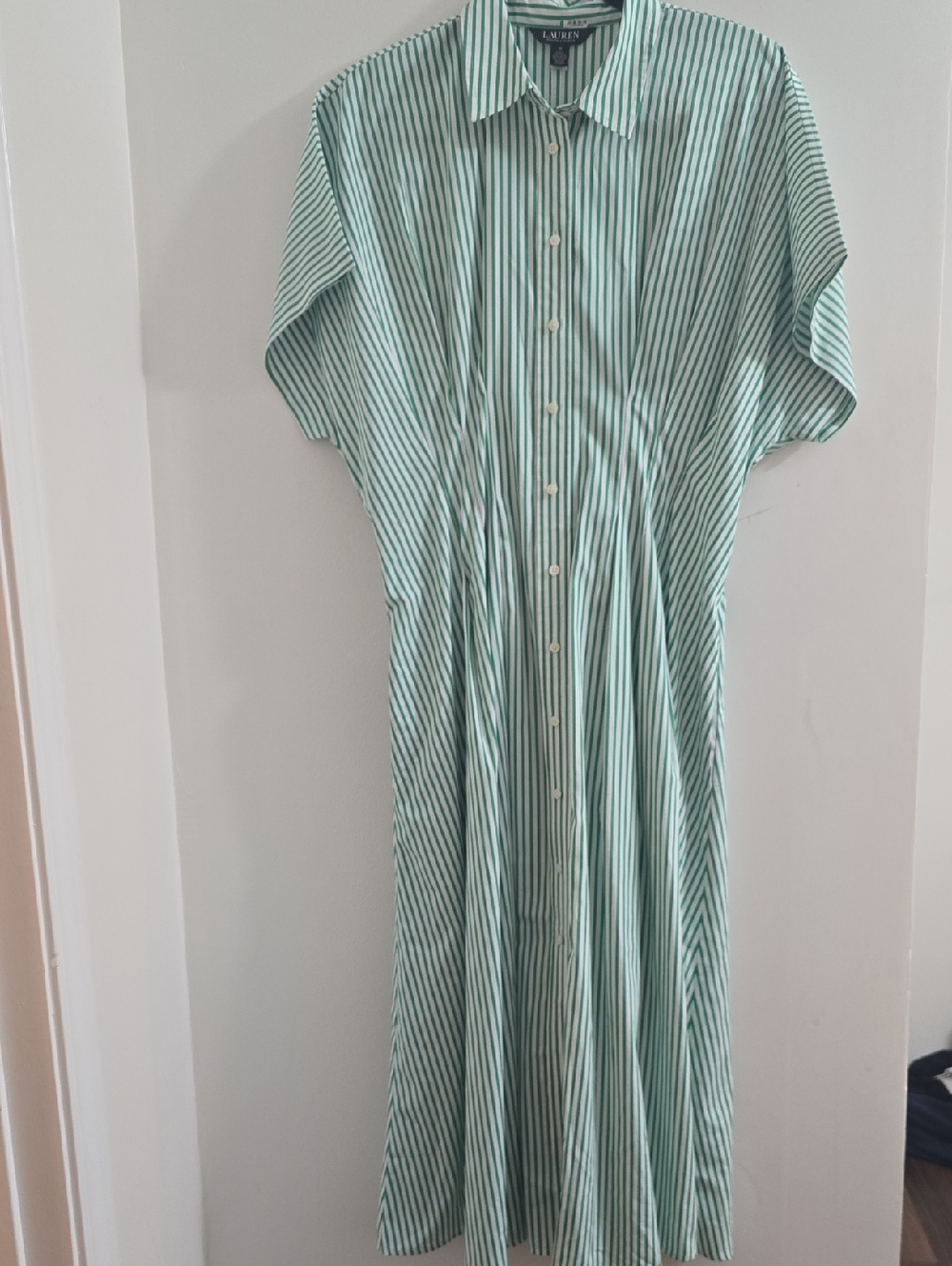 Lauren Ralph Lauren Mint Green & White Striped Button-Down Dress
